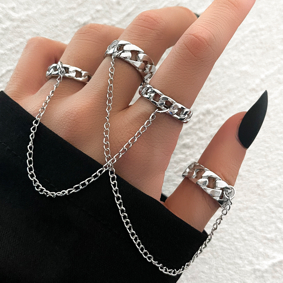 Creative Punk Skull Joker Ring Set - Double Chain & Statement Pieces