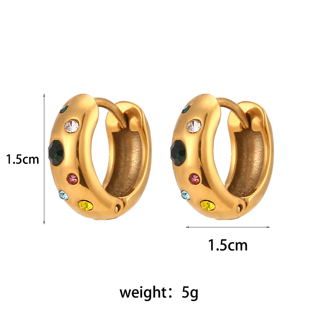 Vintage Color Block Zircon Inlay 18K Gold Plated Stainless Steel Jewelry Set