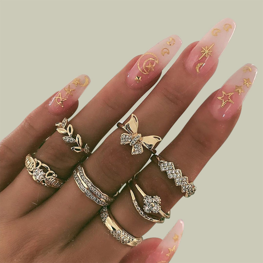 Wholesale Classic Butterfly Zircon Inlay Rings Set with Vintage Coin and Cross Patterns