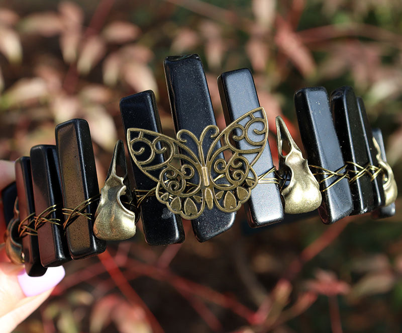 Retro Bronze Viking Raven Butterfly Crystal Hairband