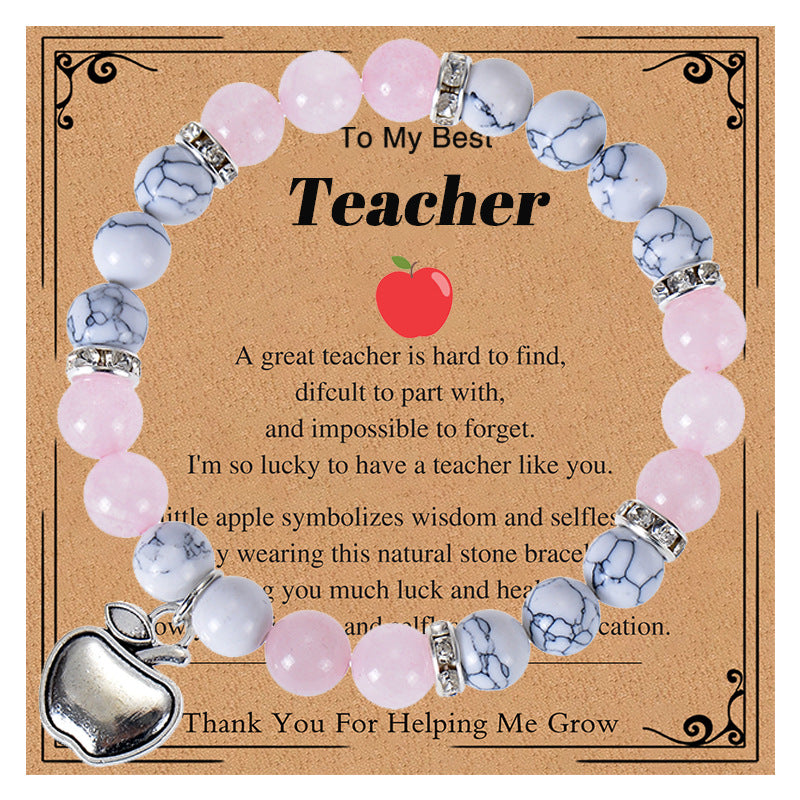 Simple Style Apple Pendant Natural Stone Beaded Bracelet for Teachers