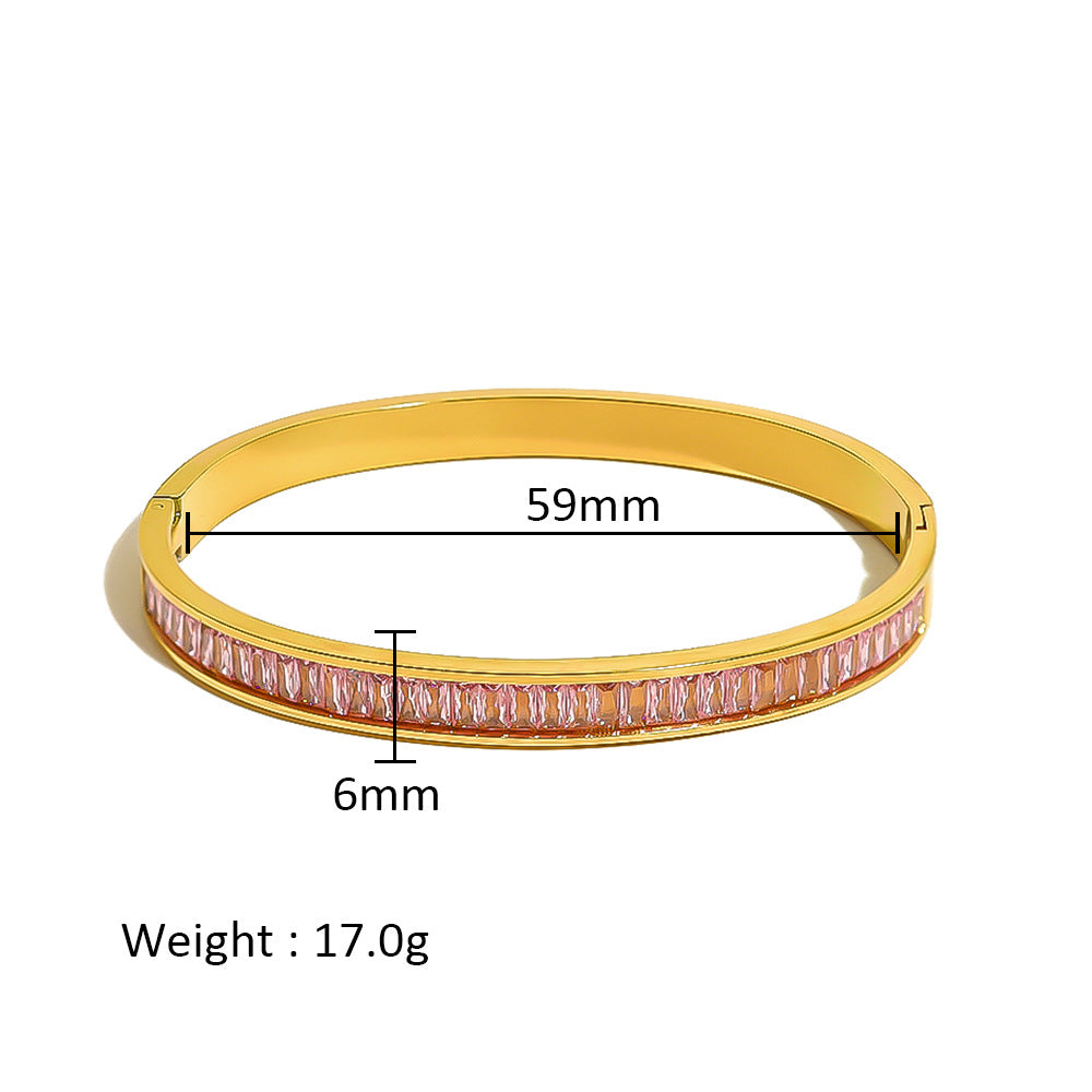 18K Gold Plated Zircon Geometric Star Flower Stainless Steel Bangle Bracelet for Women