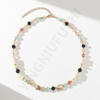 Beach Style Colorful Crystal Beaded Necklace with Freshwater Pearls