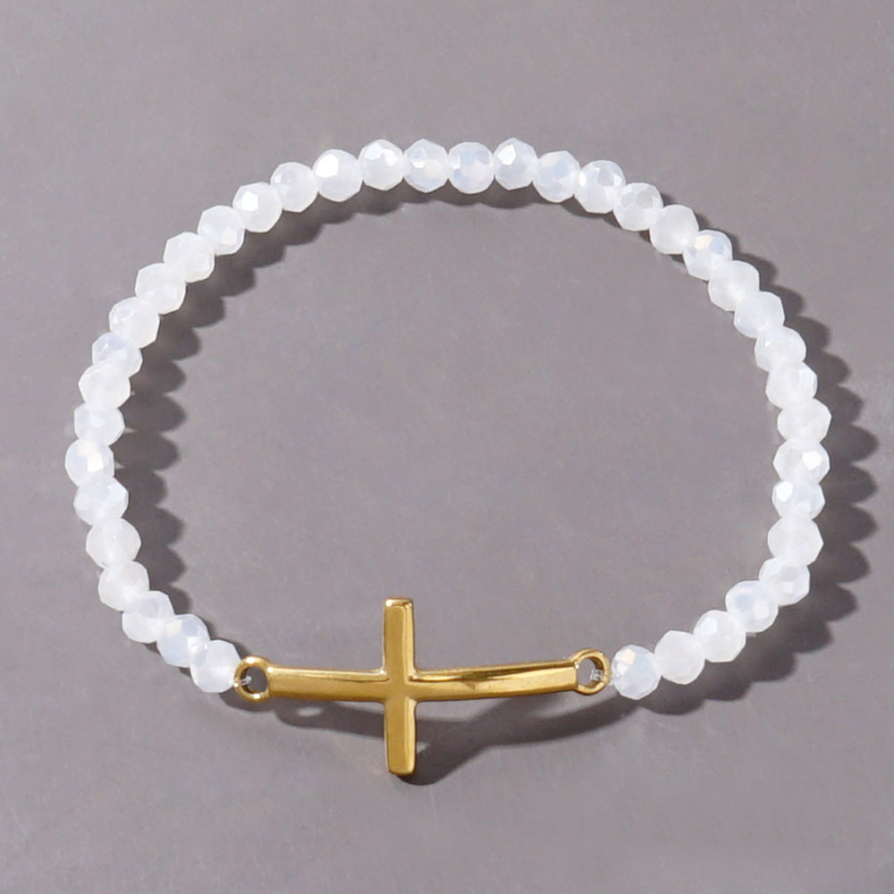 Bohemian Gold Cross Crystal Beaded Bracelets for Unisex