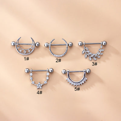 1 Piece Fashion Leaf Star Moon Nipple Rings & Studs 316 Stainless Steel with Copper Plating Zircon