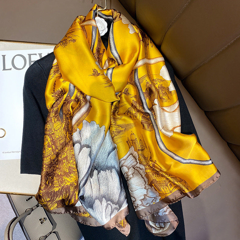 Women's Retro Printed Satin Silk Scarf Shawl Wrap