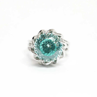 Paraiba Blue-Green Diamond Lotus Copper Adjustable Ring