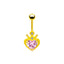 Heart Crown Belly Ring - Titanium Steel with Rhinestones and Gold Plating