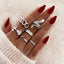 Fashion Snake Alloy Rhinestone & Moon Pearl Ring Set - 6 Pieces Women's Jewelry