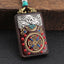 Ethnic Square Alloy Wood Pendant Necklace with Nepalese Thangka Design