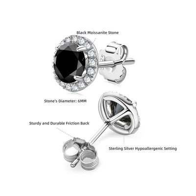 Simple Style Black Moissanite Sterling Silver Stud Earrings