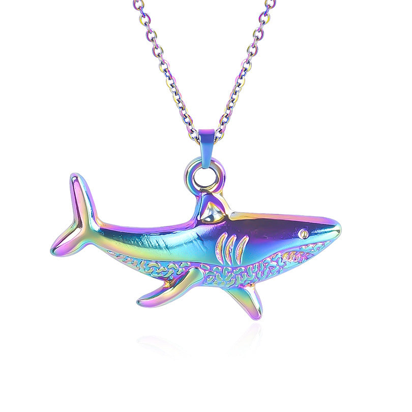 304 Stainless Steel Shark Pendant Necklace with Colorful DIY Charm