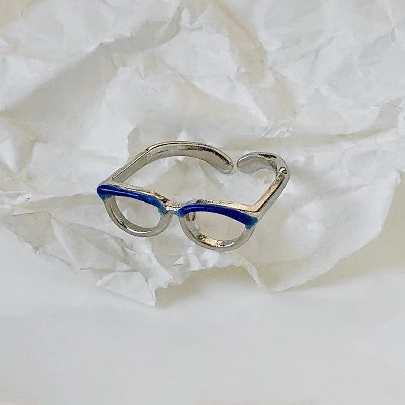 Novelty Mini Glasses Adjustable Open Metal Rings for Women