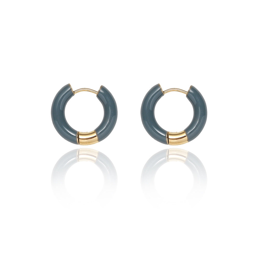 Simple Style Round Titanium Steel Enamel Earrings 1 Pair