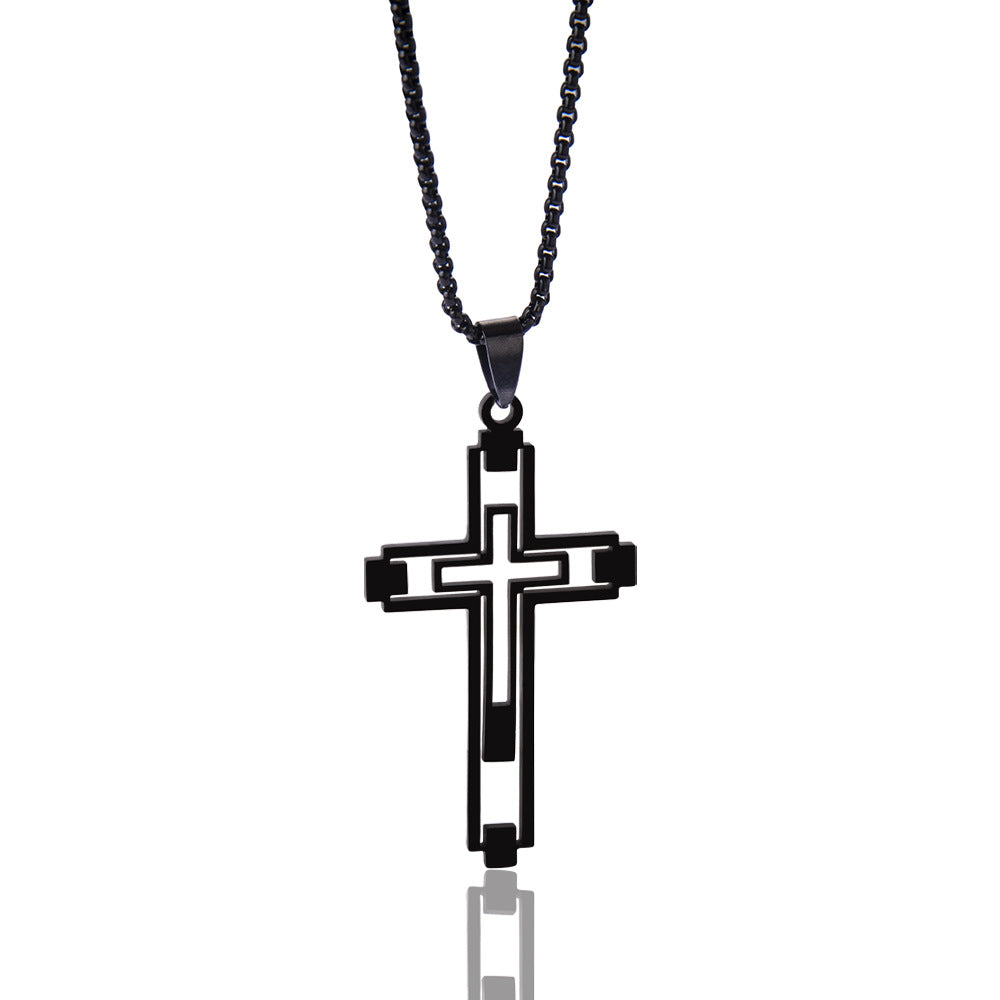 Hip-Hop Hollow Cross Stainless Steel Pendant Necklace