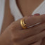 French Style Color Block Titanium Steel 18K Gold Plated Open Ring with White Shell Inlay