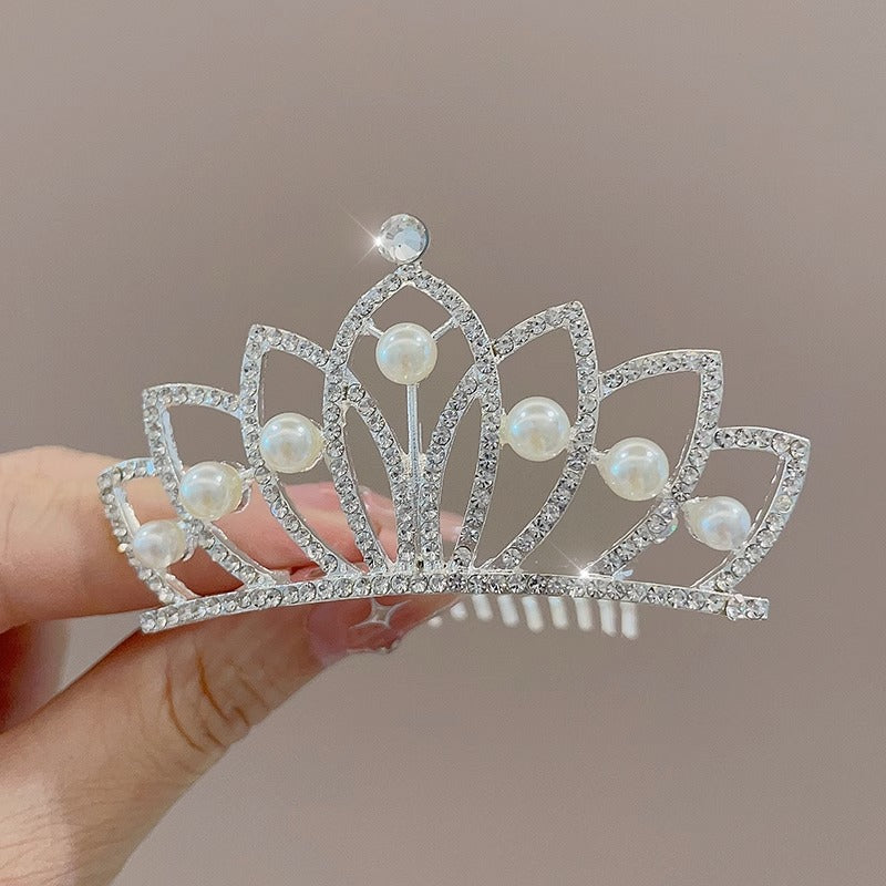 Children's Geometric Pearl Alloy Crown Hair Comb