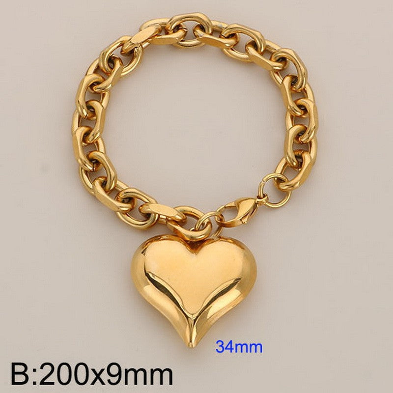 Heart Shape 18K Gold Plated Stainless Steel Bracelet and Necklace Set