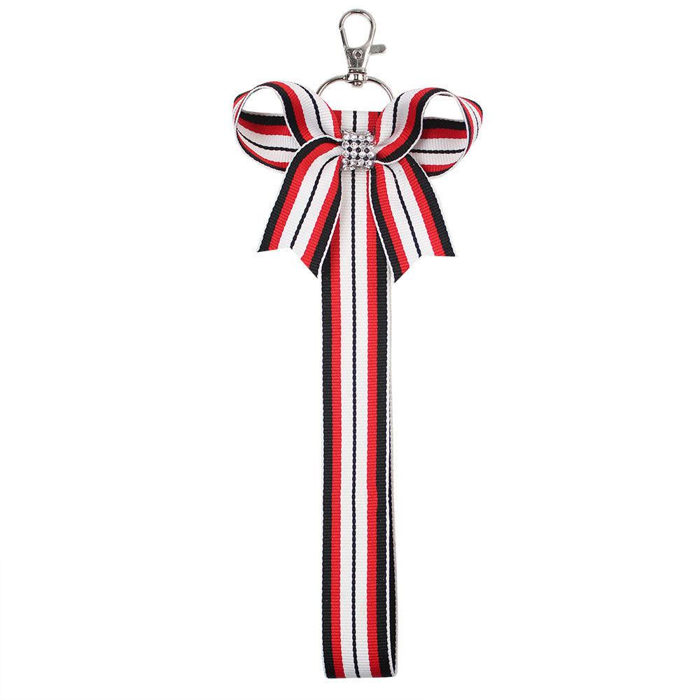 Casual Stripe Bow Knot Rhinestone Keychain Pendant Gift