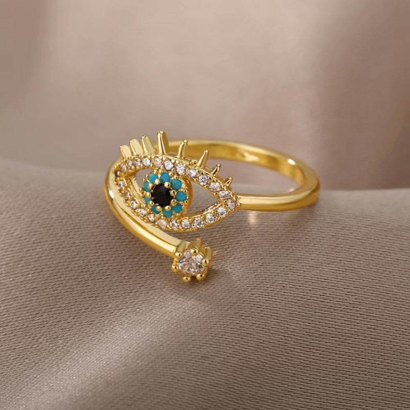 Casual Devil's Eye Zircon Gold Plated Open Ring