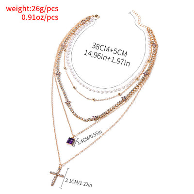 Shiny Zircon Cross Pendant Layered Necklace for Women