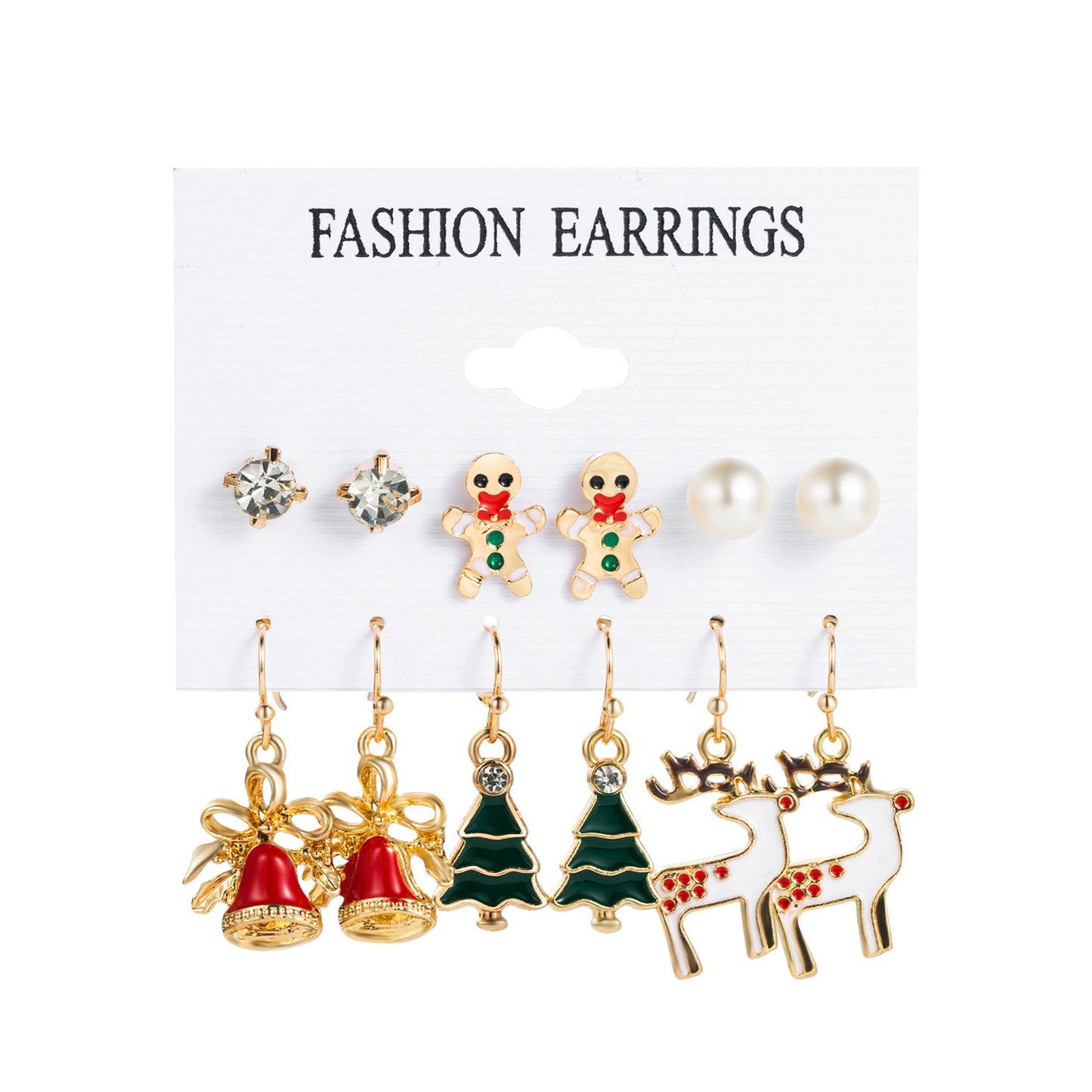 6 Pairs Ethnic Style Cartoon Character Christmas Tree Enamel Alloy Earrings