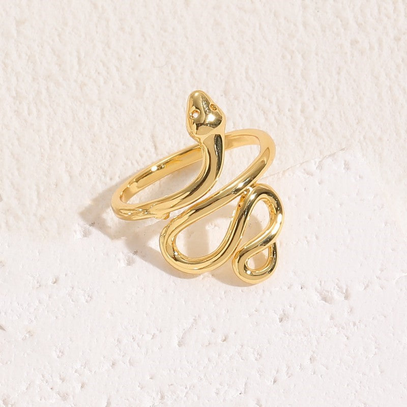 Cute Simple Style Snake Zircon Adjustable Open Ring in 14K Gold and White Gold Plating