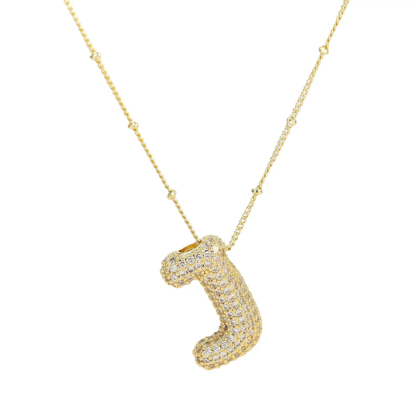 Wholesale Hip-Hop Rock Letter Zircon Pendant Necklace - 18K Gold Plated Stainless Steel with Copper Inlay