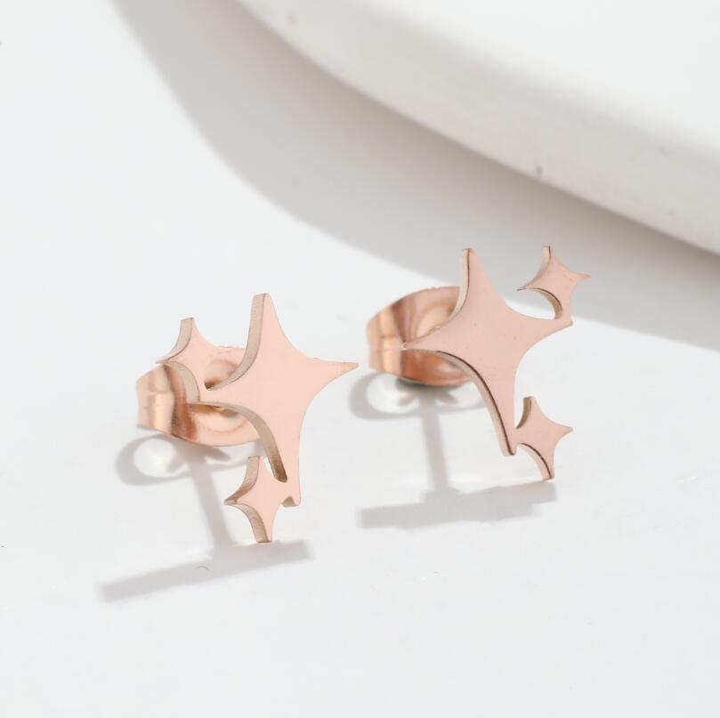 Simple Cactus Star Moon Stainless Steel Hollow Out Stud Earrings