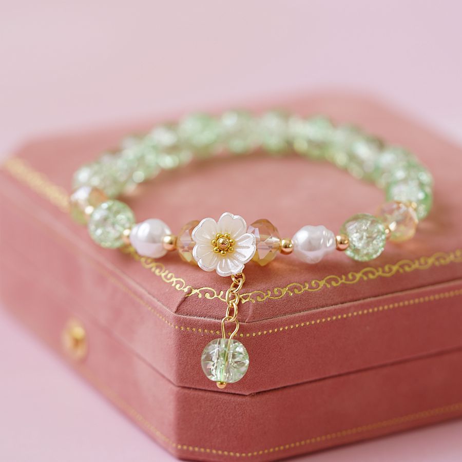 Sweet Heart Crystal Flower Beaded Bracelet for Women