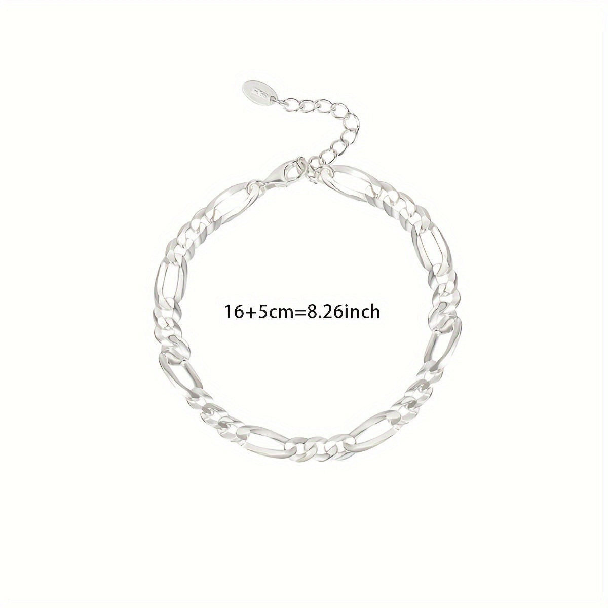 S925 Sterling Silver Figaro Hip Hop Bracelet