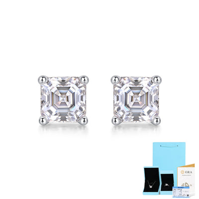 Simple Classic Sterling Silver Moissanite Stud Earrings with 18K Gold Plating