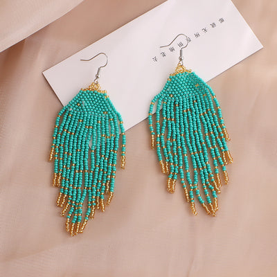 Bohemian Tassel Beaded Drop Earrings - Colorful Handmade Vintage Style