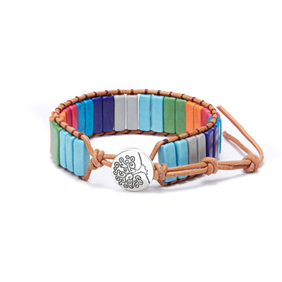 Ethnic Color Block Agate Stone Handmade Leather Bracelet