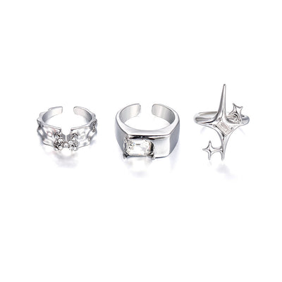 Minimalist Zircon Inlay Starburst Ring Set for Women and Men