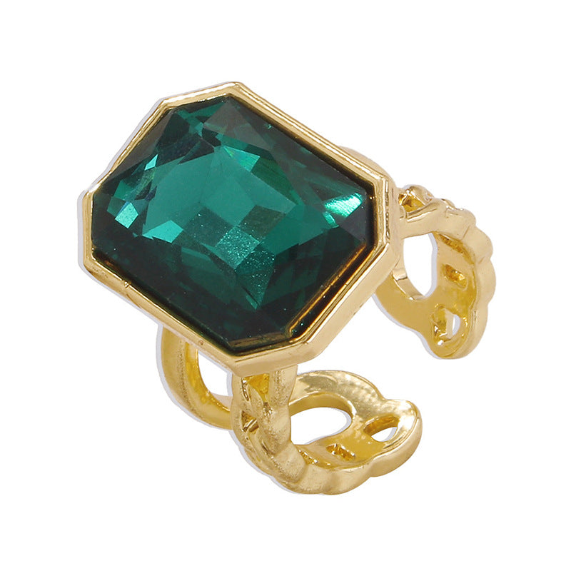 Simple Square Gemstone Adjustable Open Ring for Women