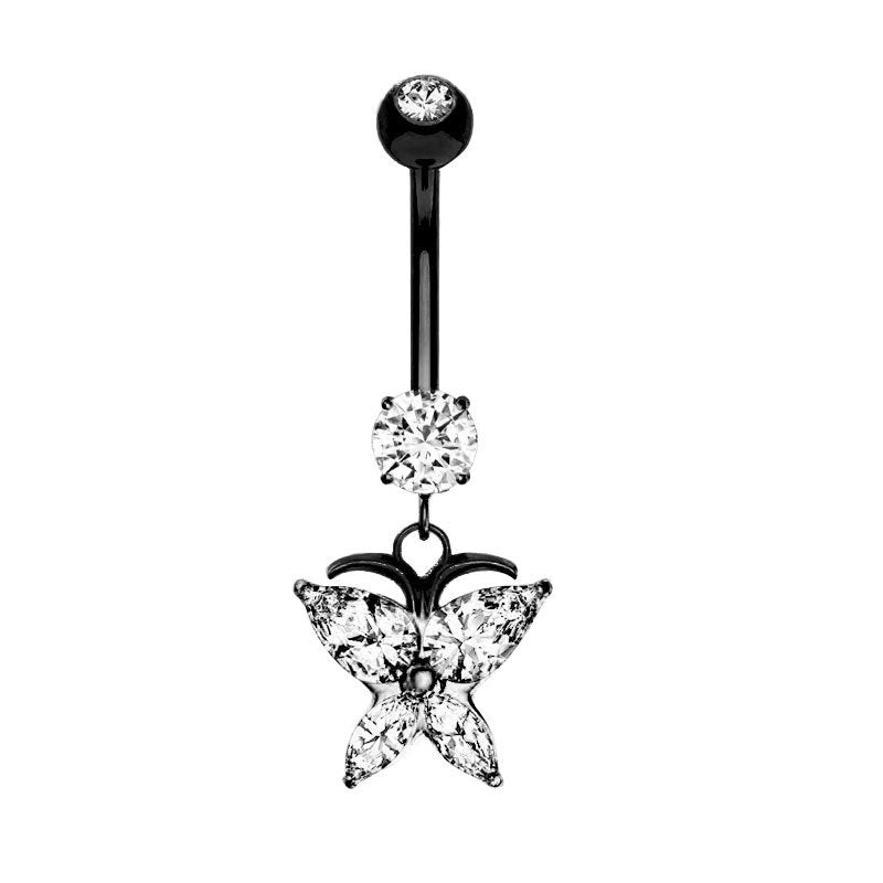 Geometric Zircon Butterfly Belly Ring 316 Stainless Steel Copper Inlay