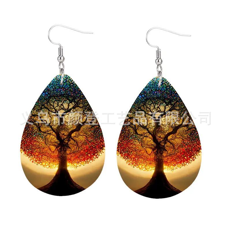 Bohemian African Style PU Leather & Acrylic Water Drop Earrings