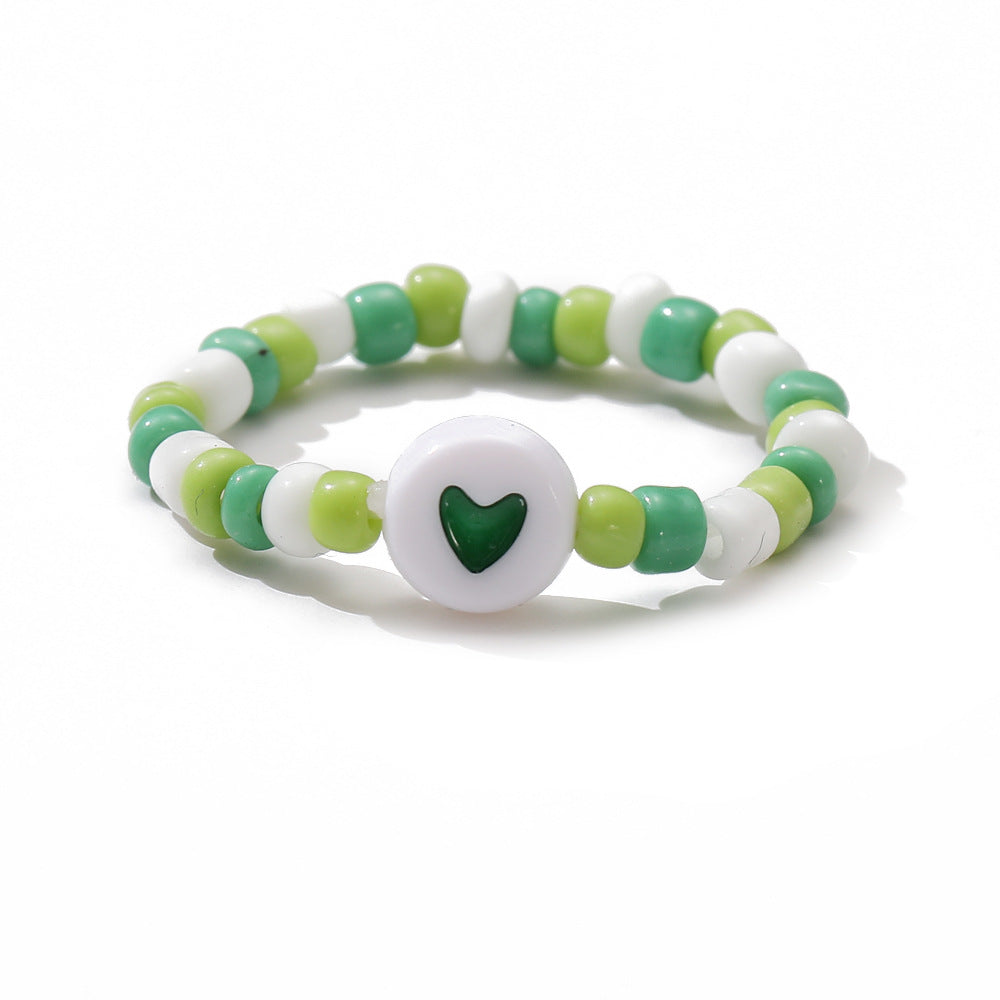 Retro Heart Ceramic Rice Bead Ring - Colorful Beaded Jewelry