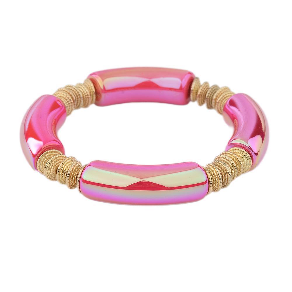 Geometric Metal Bangle with Colorful Beads Bracelet