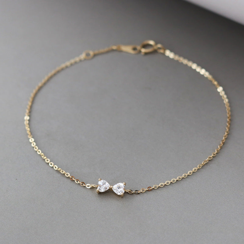 14k Gold Plated Sterling Silver Bow Knot Heart Zircon Bracelet