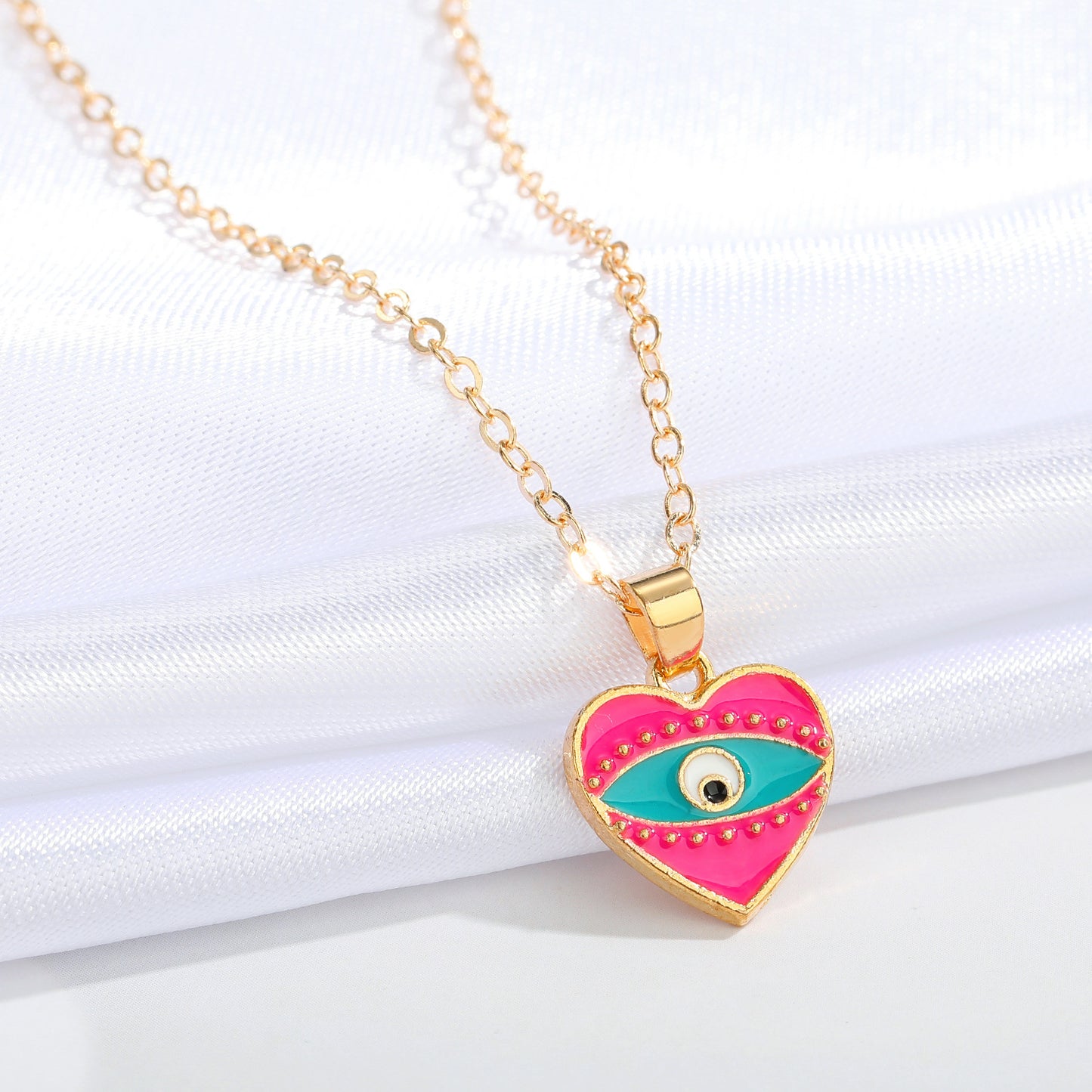 New Heart Blue Eye Multicolor Irregular Pendant Clavicle Chain