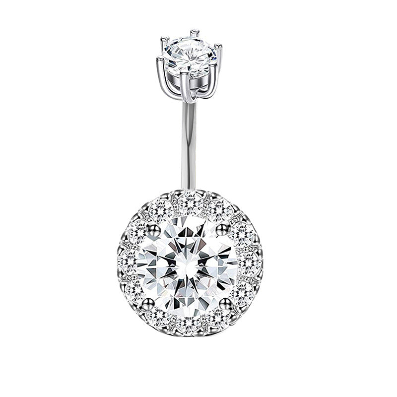 Fashion Crown Stainless Steel Zircon Belly Ring Set - 3 Piece Body Piercing Jewelry