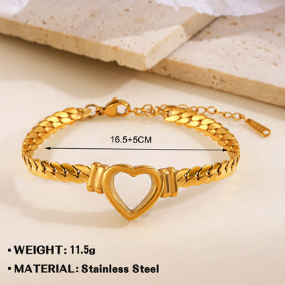 Elegant Heart-Shaped Stainless Steel Hollow Bracelet