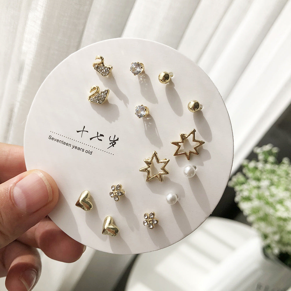 7 Pairs Geometric Alloy & S925 Silver Stud Earrings Set for Women - Trendy 2023 Design