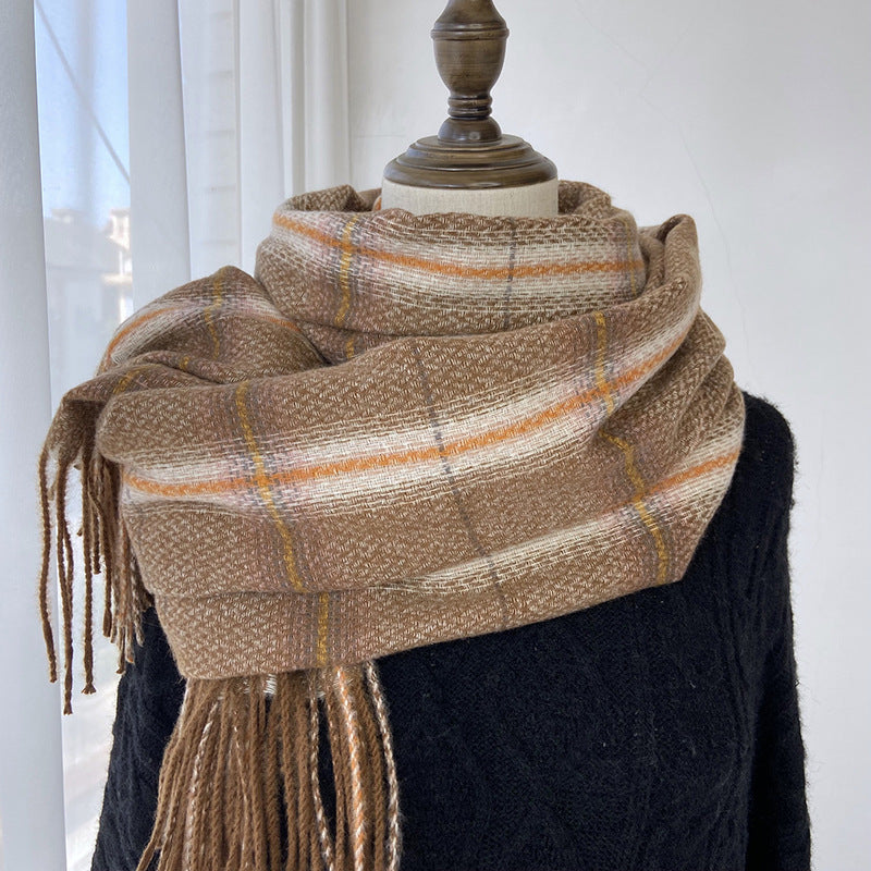 Women's Vintage Plaid Imitation Cashmere Scarf with Tassels