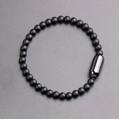 Simple Solid Color Stone Beaded Men's Bracelet with Black Stainless Steel Clasp