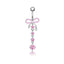 Heart Shape Zircon Inlay Stainless Steel Belly Ring with Pink Butterfly Pendant