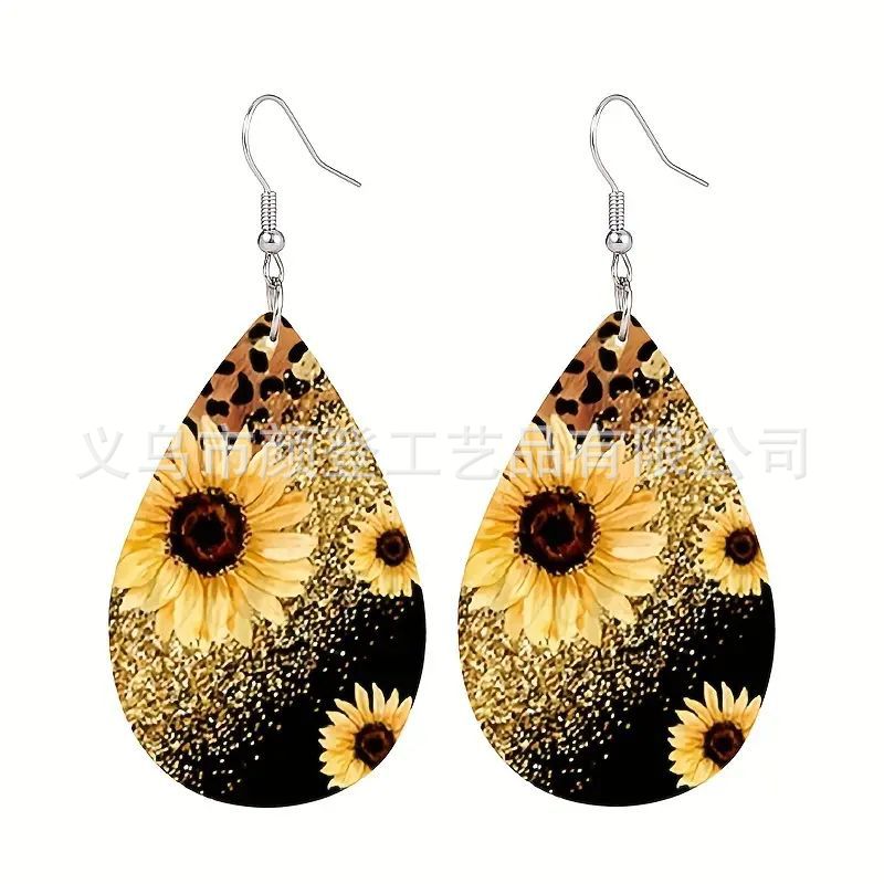 1 Pair Bohemian African Style Human Water Droplets Pu Leather Drop Earrings