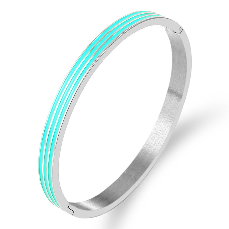 Streetwear Stripe Enamel Stainless Steel Bangle Bracelet